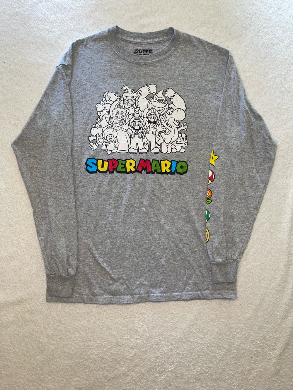 Nintendo Grey Super Mario Graphic Long Sleeve Tee